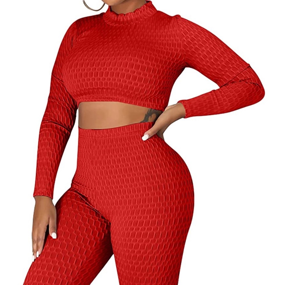 Long Sleeve Red Two Piece Set
